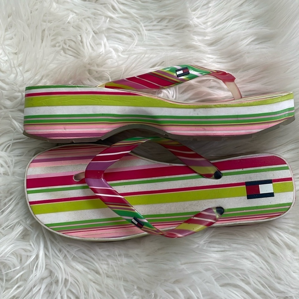 Tommy Hilfiger Laser Multi colour rainbow Stripe Flip Flops size medium